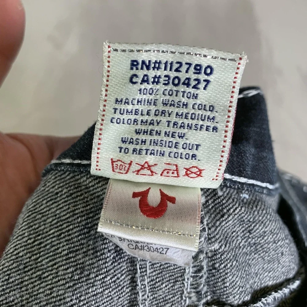 True Religion Bobby Super T Jeans Mens 40x34 Gray Dark Wash Straight USA Made